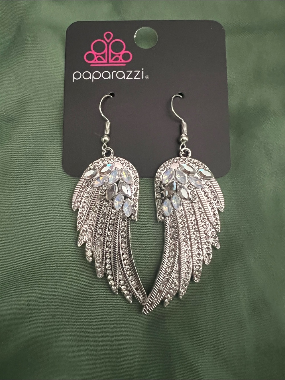 paparazzi Silver Iridescent Angel Wing Dangle Earrings
